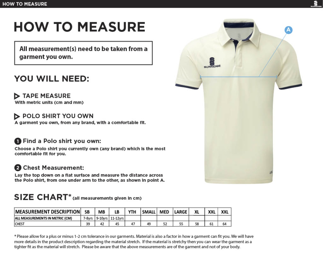 Juniors Dual Cricket Shirt Short Sleeve PI - Size Guide