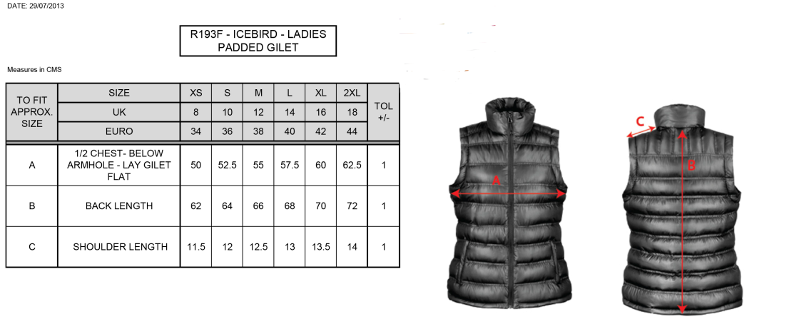 Letchworth CG CC Women's Padded Gilet : Navy - Size Guide