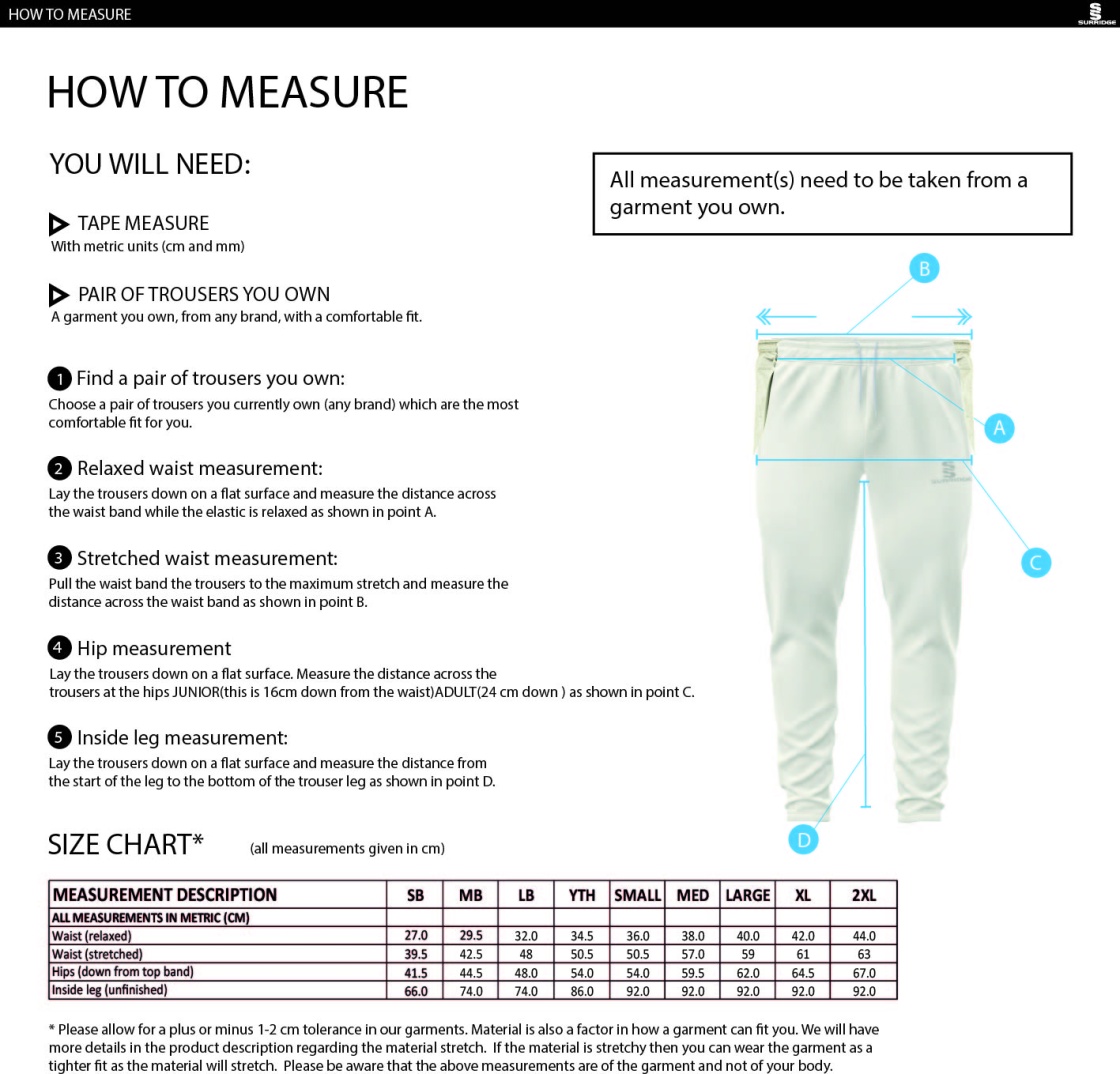 Letchworth CC Blade Playing Pant : Black - Size Guide