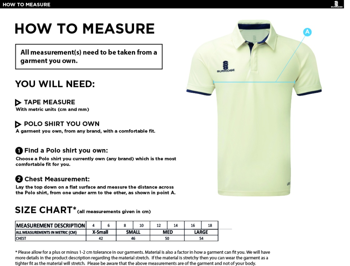 Letchworth CC Dual Cricket Shirt Short Sleeve Womens - Size Guide