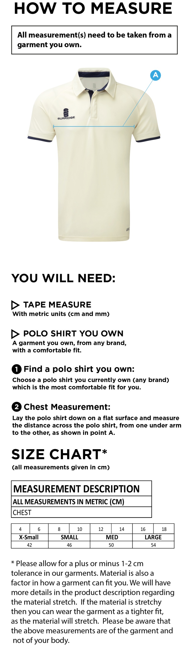 Letchworth CC Dual Cricket Shirt Short Sleeve Womens - Size Guide